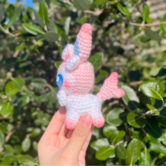 Crochet Pokemon Sylveon Handmade Craft Amigurumi Customade Cute Art Pet - Picture 3 of 10